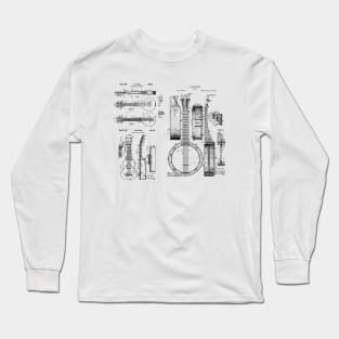 Banjo, Mandolin, Ukulele Patent Blueprints Long Sleeve T-Shirt